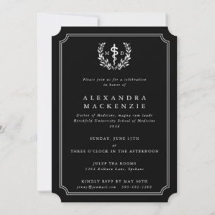Black MD Asclepius + Laurel Wreath Graduation Invitation