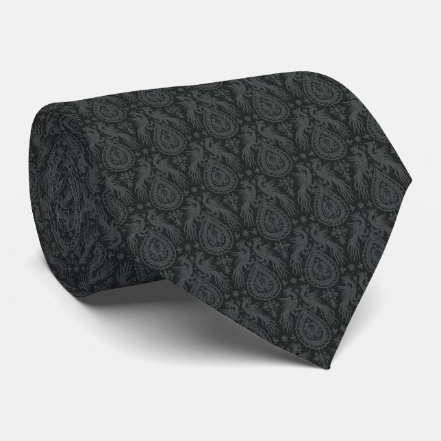 Black Mediaeval Dragons Neck Tie (Rolled)
