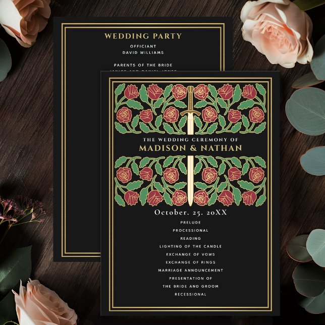 Black Mediaeval Gold Floral Sword Royal Wedding Programme (Creator Uploaded)