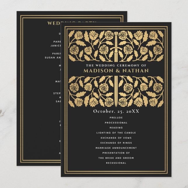 Black Mediaeval Gold Sword Royal Wedding Programme (Front/Back)