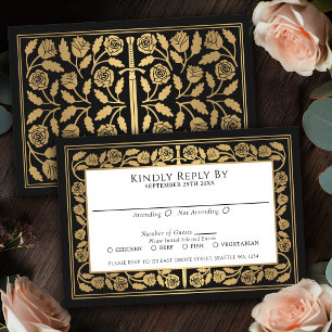 Black Mediaeval Gold Sword Royal Wedding RSVP Card