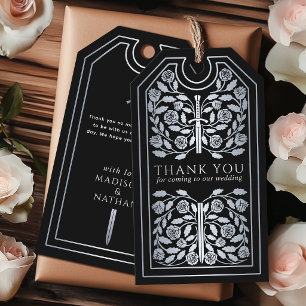 Black Mediaeval Silver Sword Wedding Thank You Gift Tags