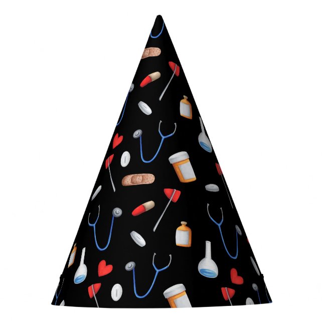 Black Medical Doctor Nurse Graduation Paper Party Hat (Front)