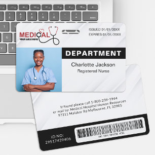Black Medical Photo ID Badge with Barcode