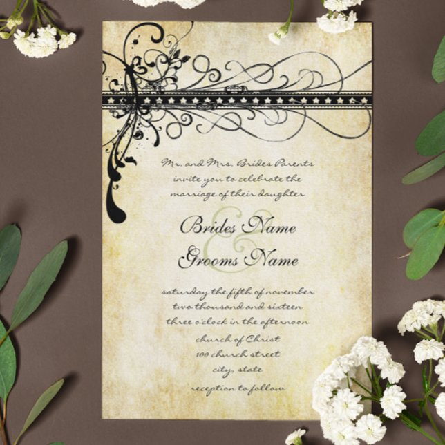 Black Medieval Renaissance Swirls  Invitation (Creator Uploaded)