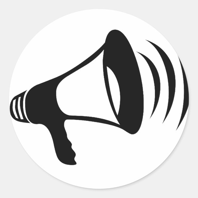 Black Megaphone Classic Round Sticker (Front)