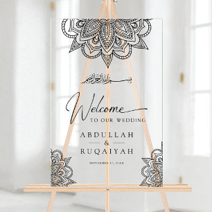 Black Mehndi Muslim Wedding Welcome Acrylic Sign