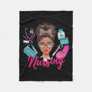 Black Melanin Nurse Black History Month Afro Hair Fleece Blanket