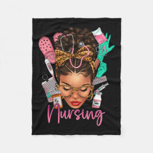 Black Melanin Nurse Black History Month Afro Hair  Fleece Blanket