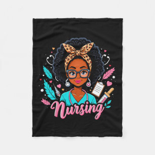 Black Melanin Nurse Black History Month Afro Hair Fleece Blanket