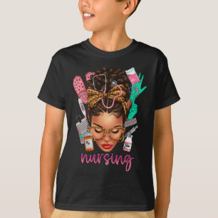 Black Melanin Nurse Black History Month Afro Hair T-Shirt
