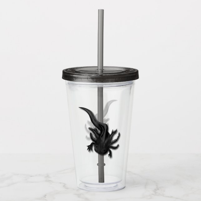 Black Melanoid Axolotl Art Acrylic Tumbler (Front)