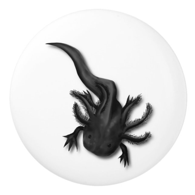 Black Melanoid Axolotl Art Ceramic Knob (Front)