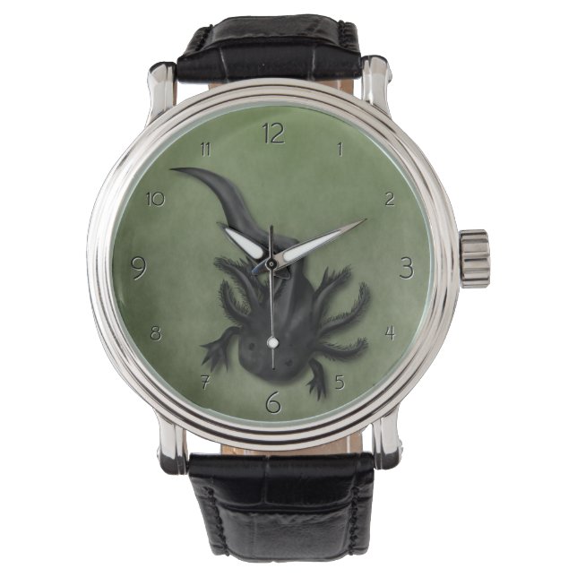 Black Melanoid Axolotl Art Watch (Front)