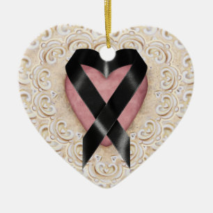 Black Melanoma Ribbon From the Heart - SRF Ceramic Tree Decoration