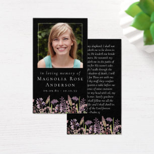 Black Memorial Card Wildflower Lavender