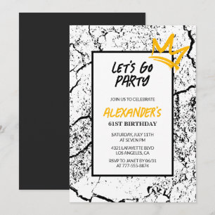 Black Men 61st birthday invitation Grunge