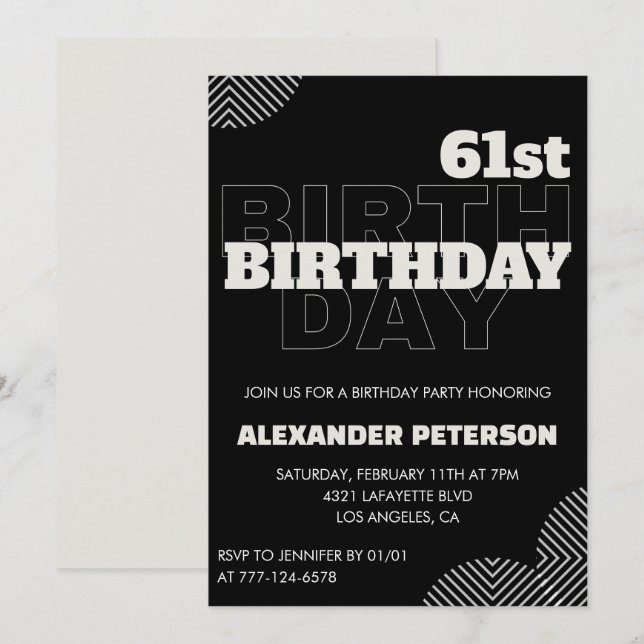 Black Men 61st birthday Party invitations   (Front/Back)