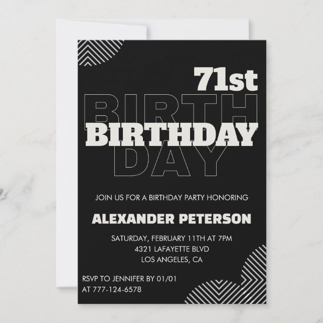 Black Men 71st birthday Party invitations (Front)