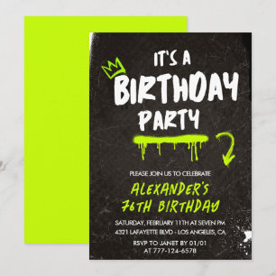 Black Men 76th birthday invitations Graffiti Paint