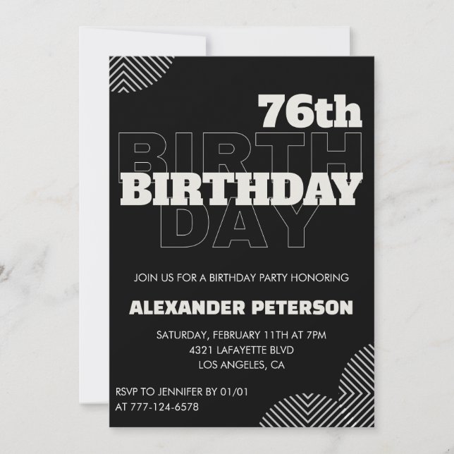 Black Men 76th birthday Party invitations (Front)