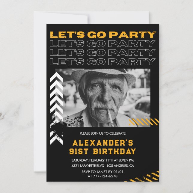 Black Men Let's go party 91st birthday Invitation (Front)