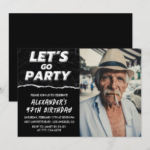 Black Men Photo LET'S GO PARTY 97th birthday Invitation