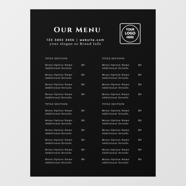 Black Menu | Personalised Cafe & Restaurant logo (Sheet)