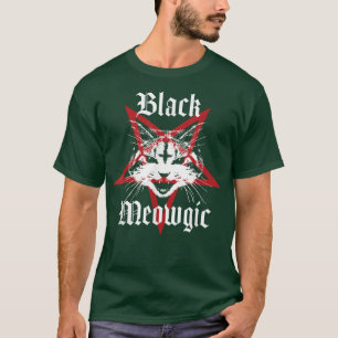 Black Meowgic Satanic Cat Pentagram 218 T-Shirt