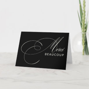 Black Merci Beaucoup Elegant Calligraphy Thank You Card