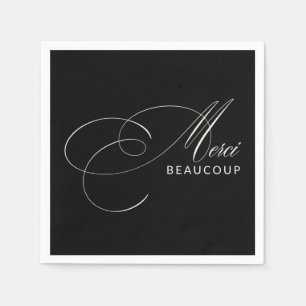 Black Merci Beaucoup Elegant Calligraphy Thank You Napkin