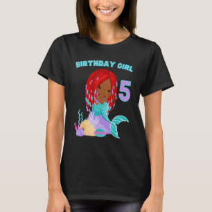 Black Mermaid 5th Birthday Pretty African American T-Shirt