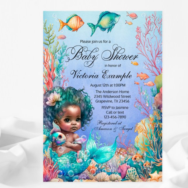 Black Mermaid Baby Shower Invitation (Creator Uploaded)