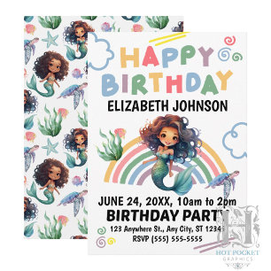 Black Mermaid Birthday Invitation in White