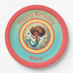 Black Mermaid Birthday Paper Plate