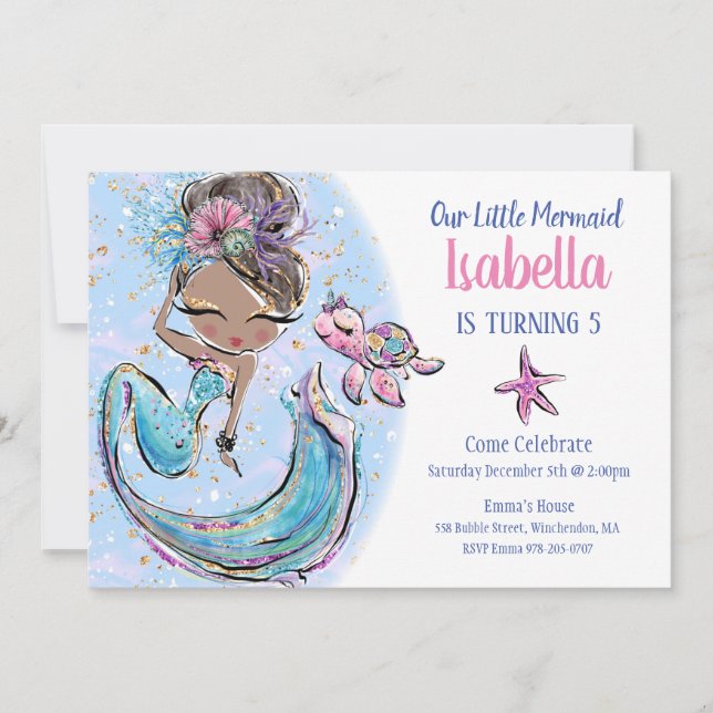 Black Mermaid Birthday Party Invitation (Front)