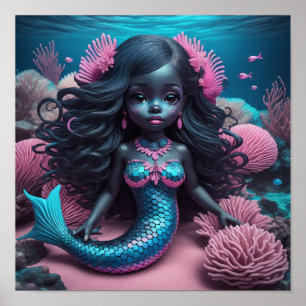 Black Mermaid Pink Poster