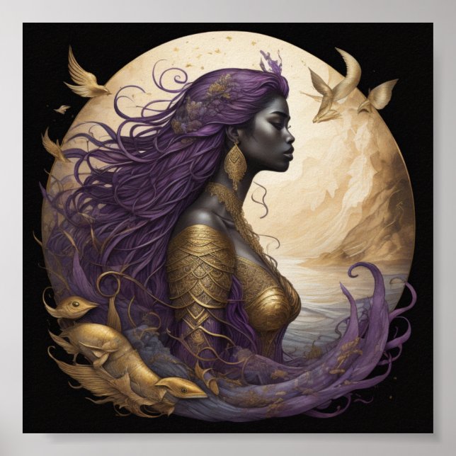 Black Mermaid Purple gold A Poster  (Front)