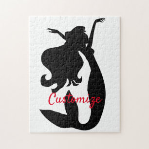 Black Mermaid Silhouette Thunder_Cove Jigsaw Puzzle