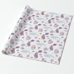 Black Mermaid Theme Birthday Party Teal Purple Wrapping Paper