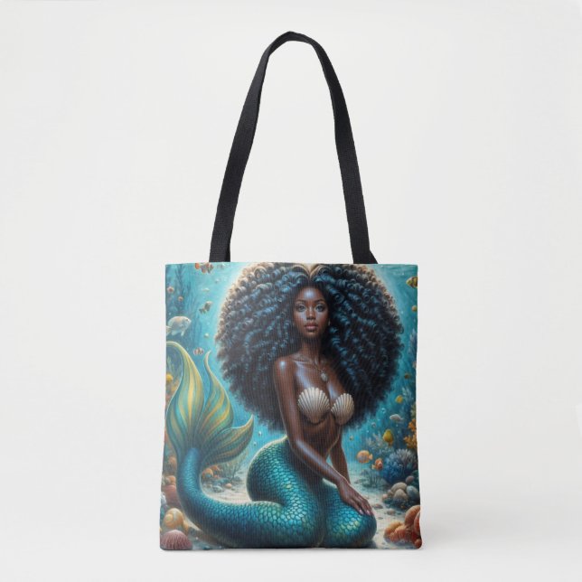 Black Mermaid Underwater Art Tote Bag (Front)