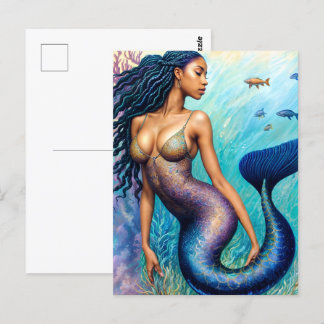 Black Mermaid Underwater Postcard
