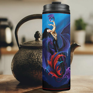 Black Mermaid Water Dragons Purple Thermal Tumbler