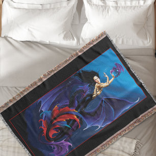 Black Mermaid Water Dragons Purple Throw Blanket
