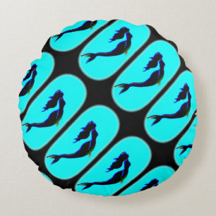black mermaids swimming round cushion