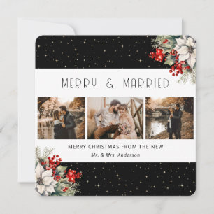 Black Merry and Married Botanical Christmas Card