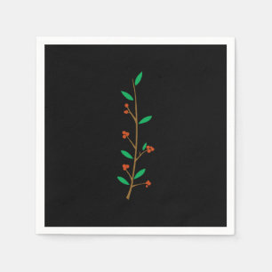 Black Merry Botanical Berry Branch Holiday Party Napkin