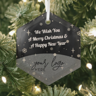 Black Merry Christmas Business Logo simple decor Glass Tree Decoration