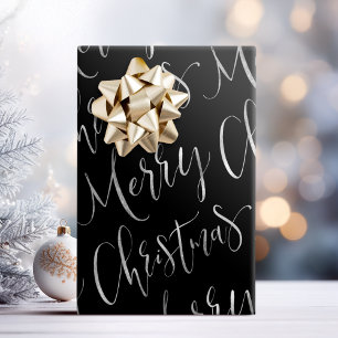 Black Merry Christmas Calligraphy Holiday Wrapping Paper