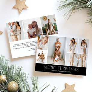 BLACK Merry Christmas CHIC 9 Collage Multi-Photo  Holiday Card